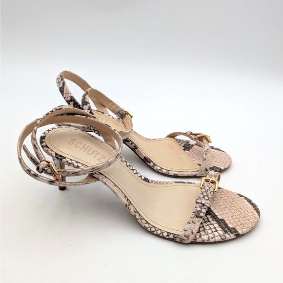 Schutz Aurora Snake-Embossed Stiletto Heel Sandals Women’s Size US7.5B EU38 - Picture 3 of 12